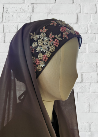 Exquisite Hand-Embroidered Zardozi Hijab - Khushu Modest Wear