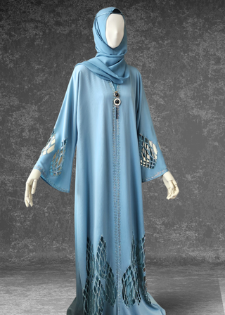 Front Open Emirati Luxury Laser Cut Abaya / Eid Luxury Abaya / Evening Abaya - Khushu Modest Wear