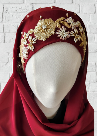 Exquisite Hand-Embroidered Zardozi Hijab - Khushu Modest Wear