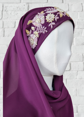 Exquisite Hand-Embroidered Zardozi Hijab - Khushu Modest Wear