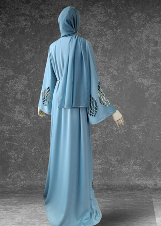 Front Open Emirati Luxury Laser Cut Abaya / Eid Luxury Abaya / Evening Abaya - Khushu Modest Wear