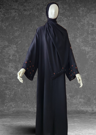 Premium Hand-Embroidered Black Abaya in Luxe Zoom Fabric - Khushu Modest Wear