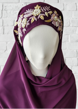 Exquisite Hand-Embroidered Zardozi Hijab - Khushu Modest Wear