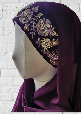 Exquisite Hand-Embroidered Zardozi Hijab - Khushu Modest Wear