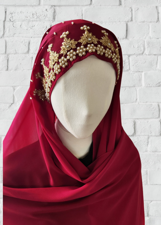 Exquisite Hand-Embroidered Zardozi Hijab - Khushu Modest Wear