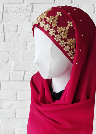 Exquisite Hand-Embroidered Zardozi Hijab - Khushu Modest Wear