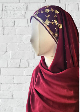 Exquisite Hand-Embroidered Zardozi Hijab - Khushu Modest Wear