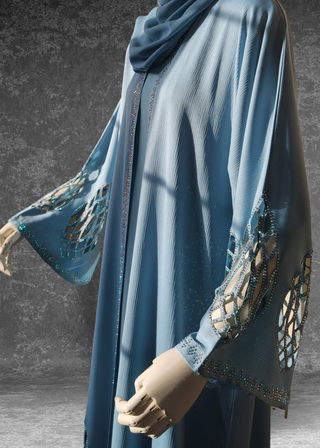 Front Open Emirati Luxury Laser Cut Abaya / Eid Luxury Abaya / Evening Abaya - Khushu Modest Wear