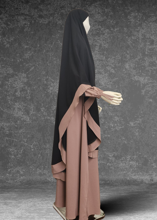 Elegant Modest Abaya With Matching Extra Long Khimar- Azela Set - Khushu Modest Wear