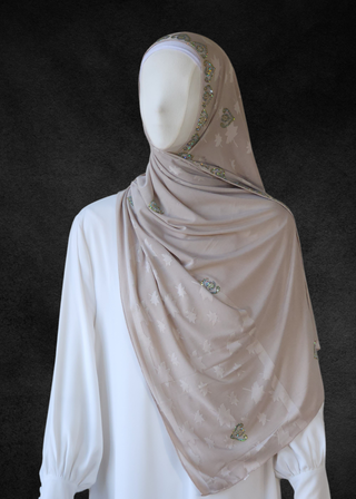 Jacquard Jersey Ultra Soft Self-Embossed Leaves Stretchable Hijabs - Khushu Modest Wear