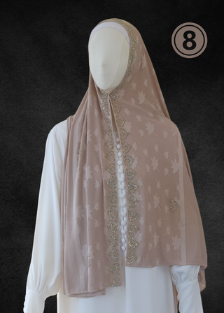 Jacquard Jersey Ultra Soft Self-Embossed Leaves Stretchable Hijabs - Khushu Modest Wear