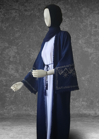 Luxury Linen Abaya Frayed Sleeve Open Abaya