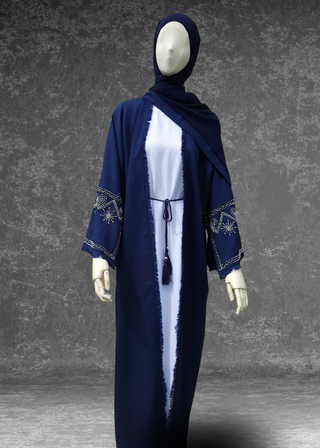 Luxury Linen Abaya Frayed Sleeve Open Abaya