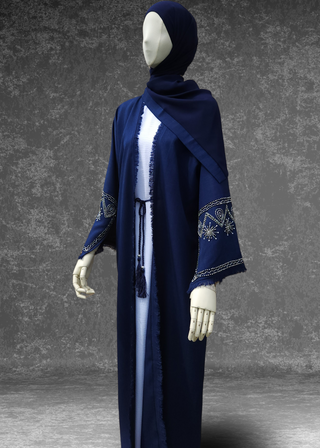 Luxury Linen Abaya Frayed Sleeve Open Abaya