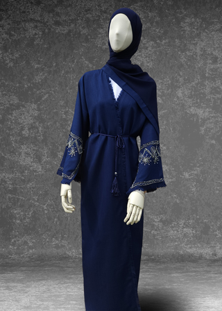 Luxury Linen Abaya Frayed Sleeve Open Abaya