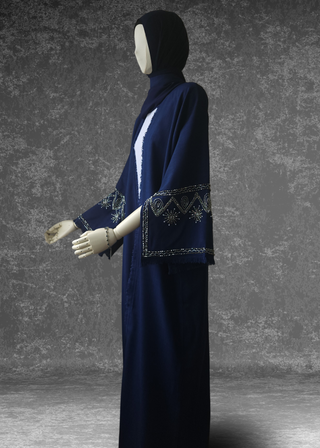 Luxury Linen Abaya Frayed Sleeve Open Abaya